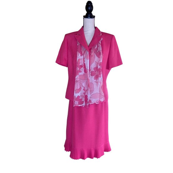 Le Suit Essentials Womens Size 12 Pink Suit Floral Scarf Career READ - Picture 1 of 15